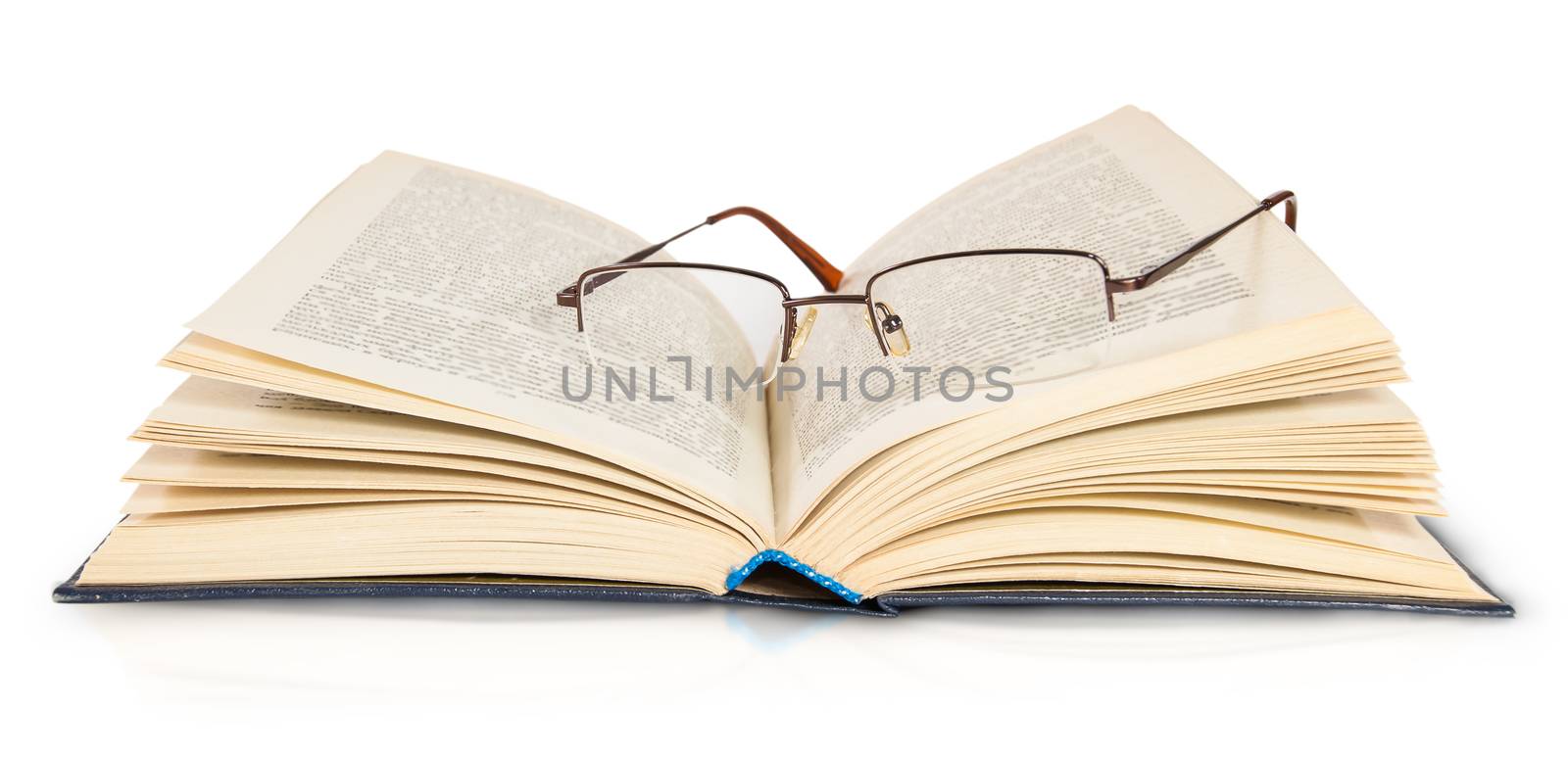 Opened Book And Glasses Isolated On White Background