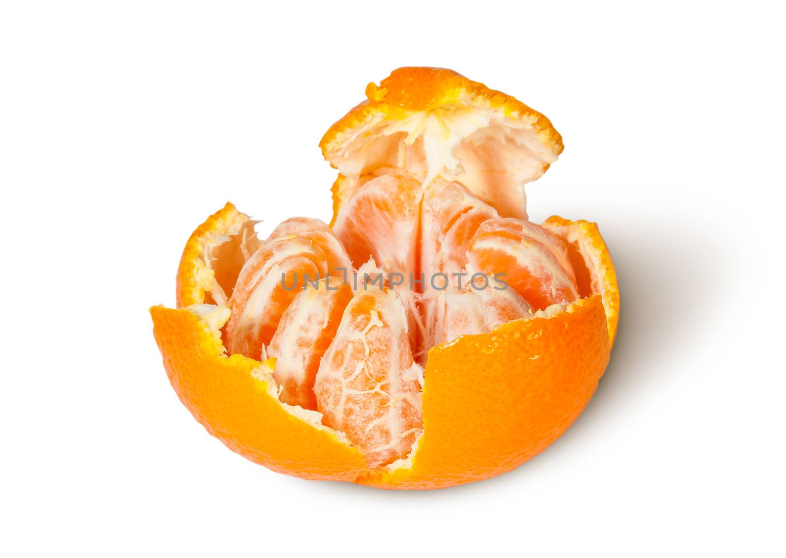 Partially Purified And Broken Tangerine Isolated On White Background