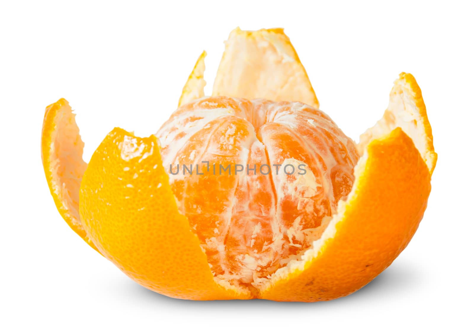 Partially Purified Juicy Tangerine Isolated On White Background