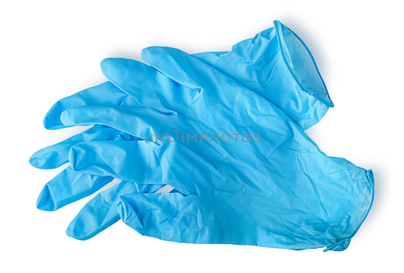 Pair blue medical gloves isolated on white background