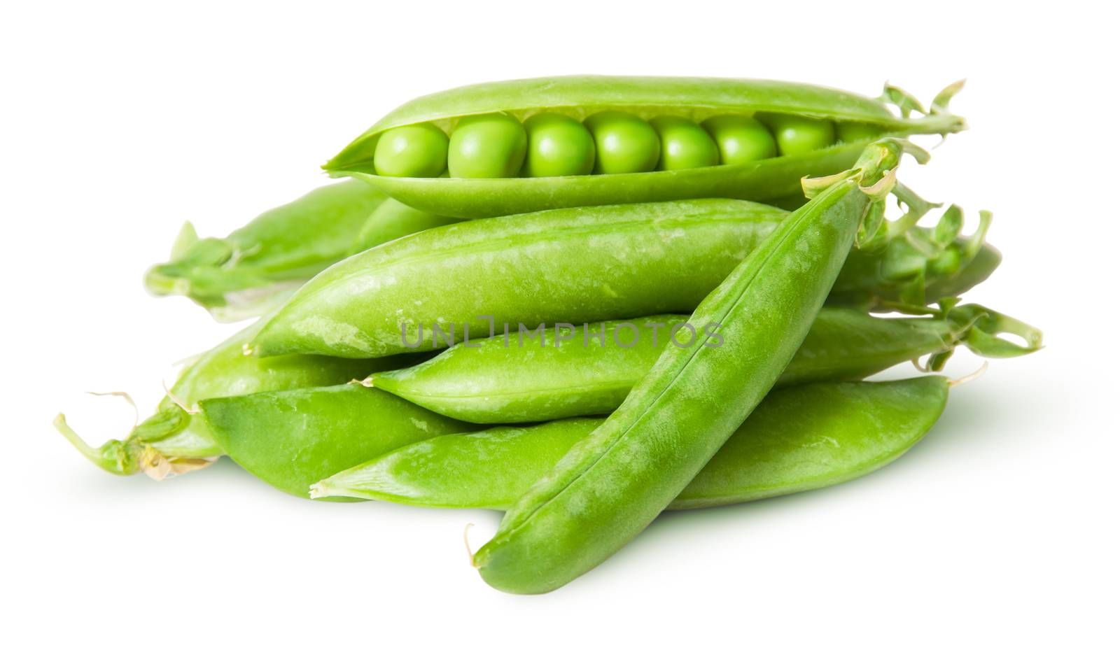 Pile of fresh green peas in the pods by Cipariss