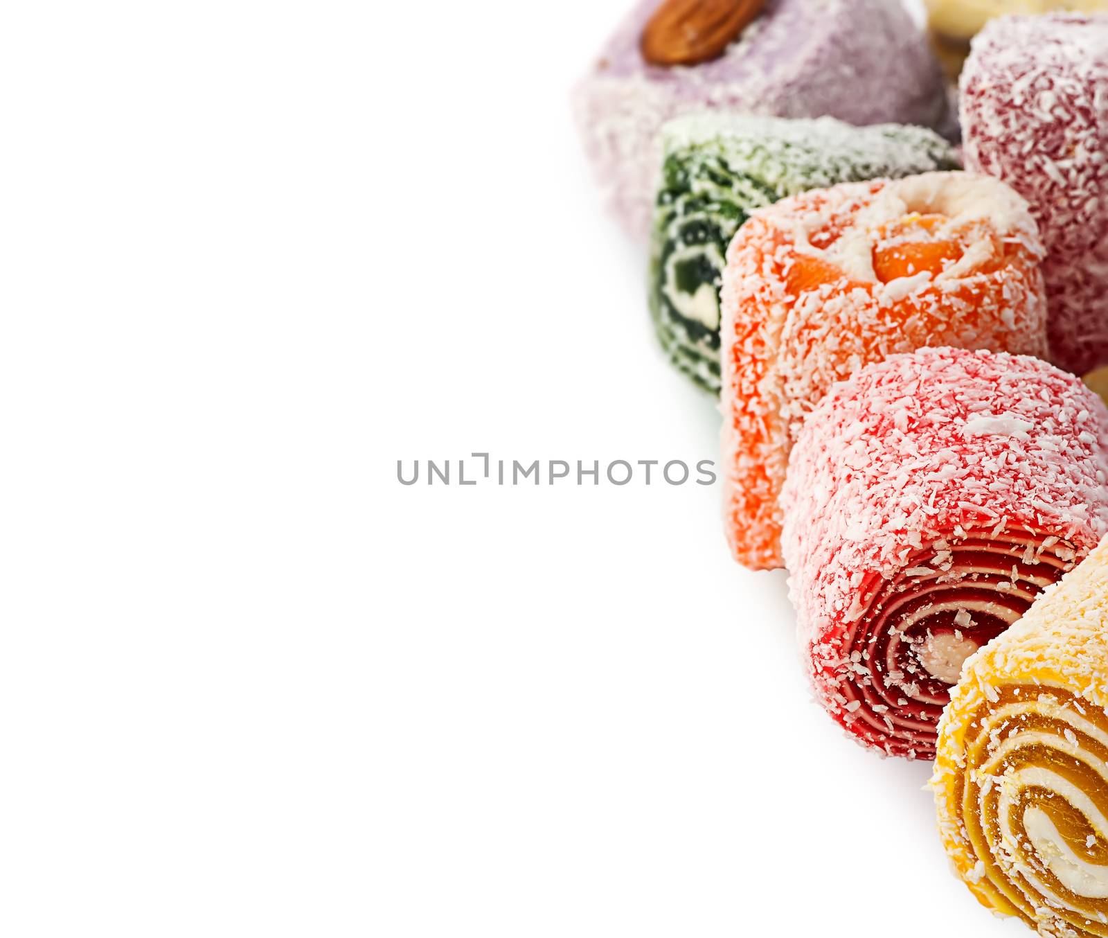 Pile of Turkish Delight in a vertical row isolated on white background