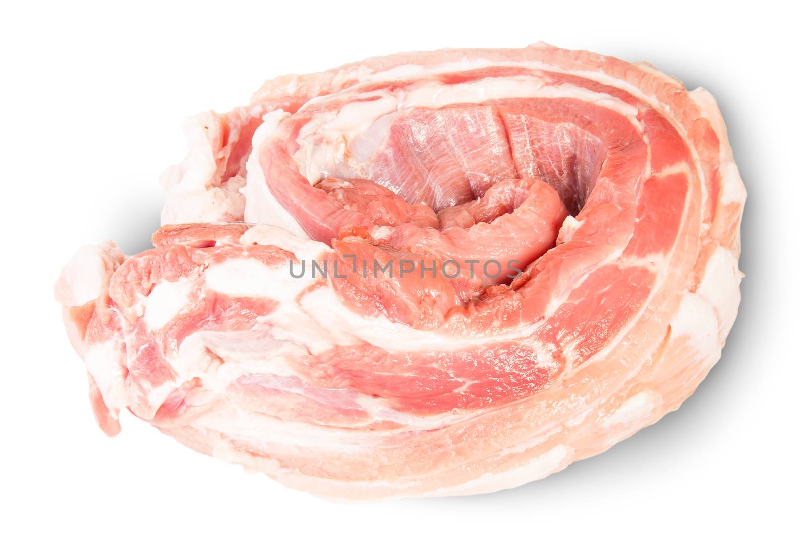 Raw Pork Ribs On A Roll Isolated On White Background