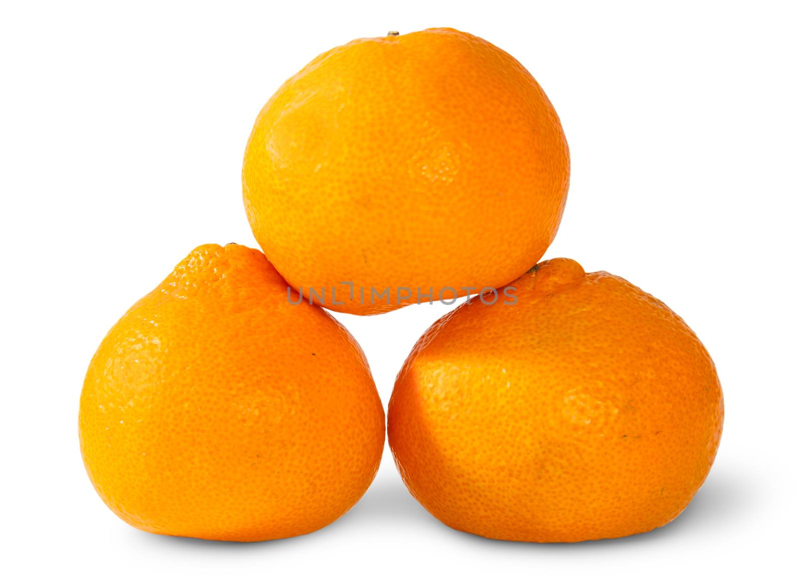 Pyramid Of Three Ripe Tangerines Isolated On White Background 