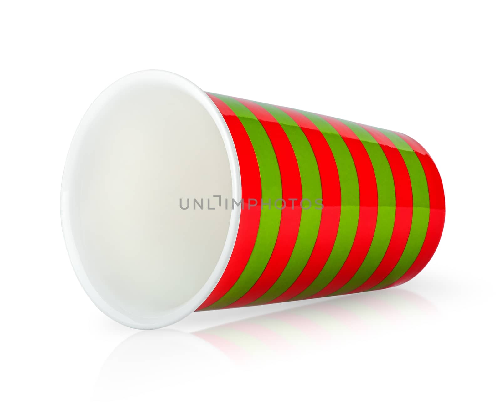 Red and green cup without handle lying down by Cipariss