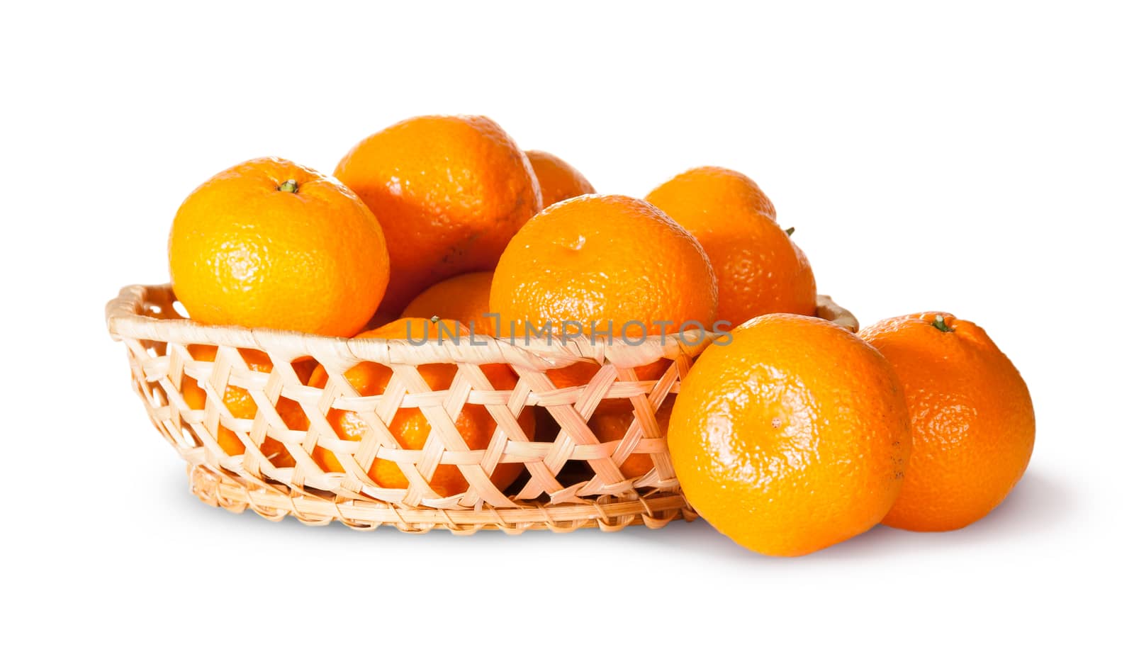 Ripe Sweet Tangerines In Wicker Basket by Cipariss