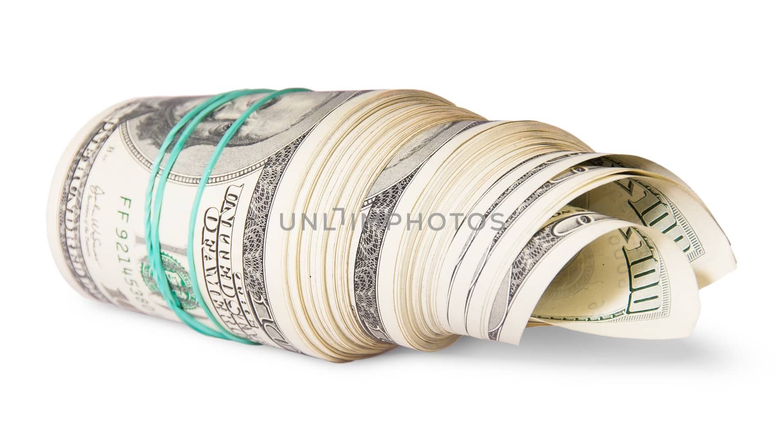 Roll of money on the side isolated on white background