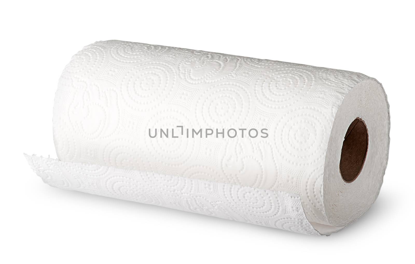 Roll white paper towels horizontally isolated on white background