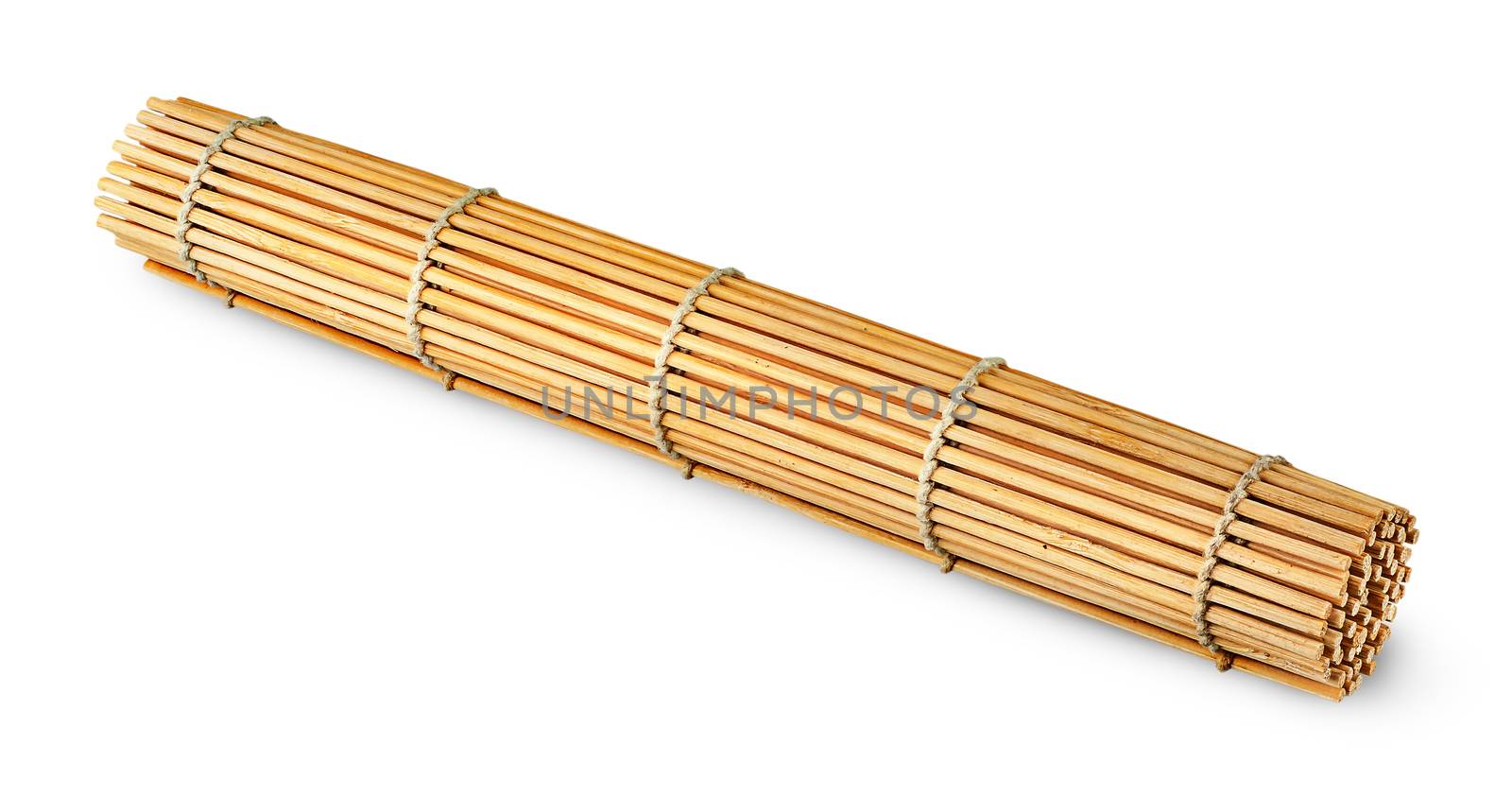 Rolled bamboo sushi mat isolated on white background