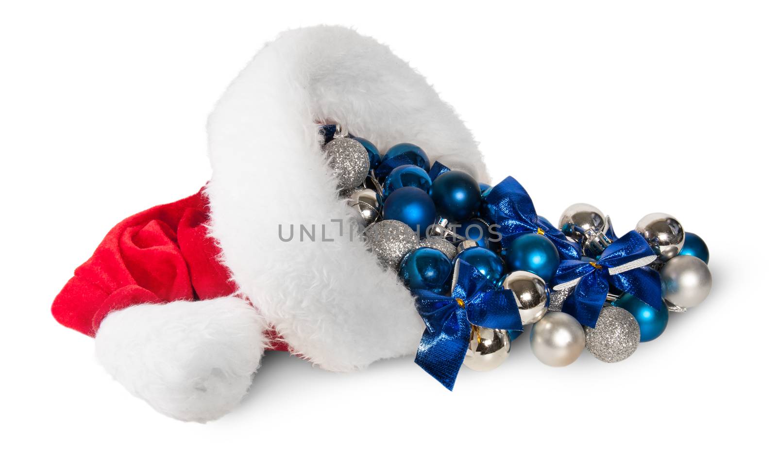 Santa Claus Hat With Christmas Balls Isolated On White Background