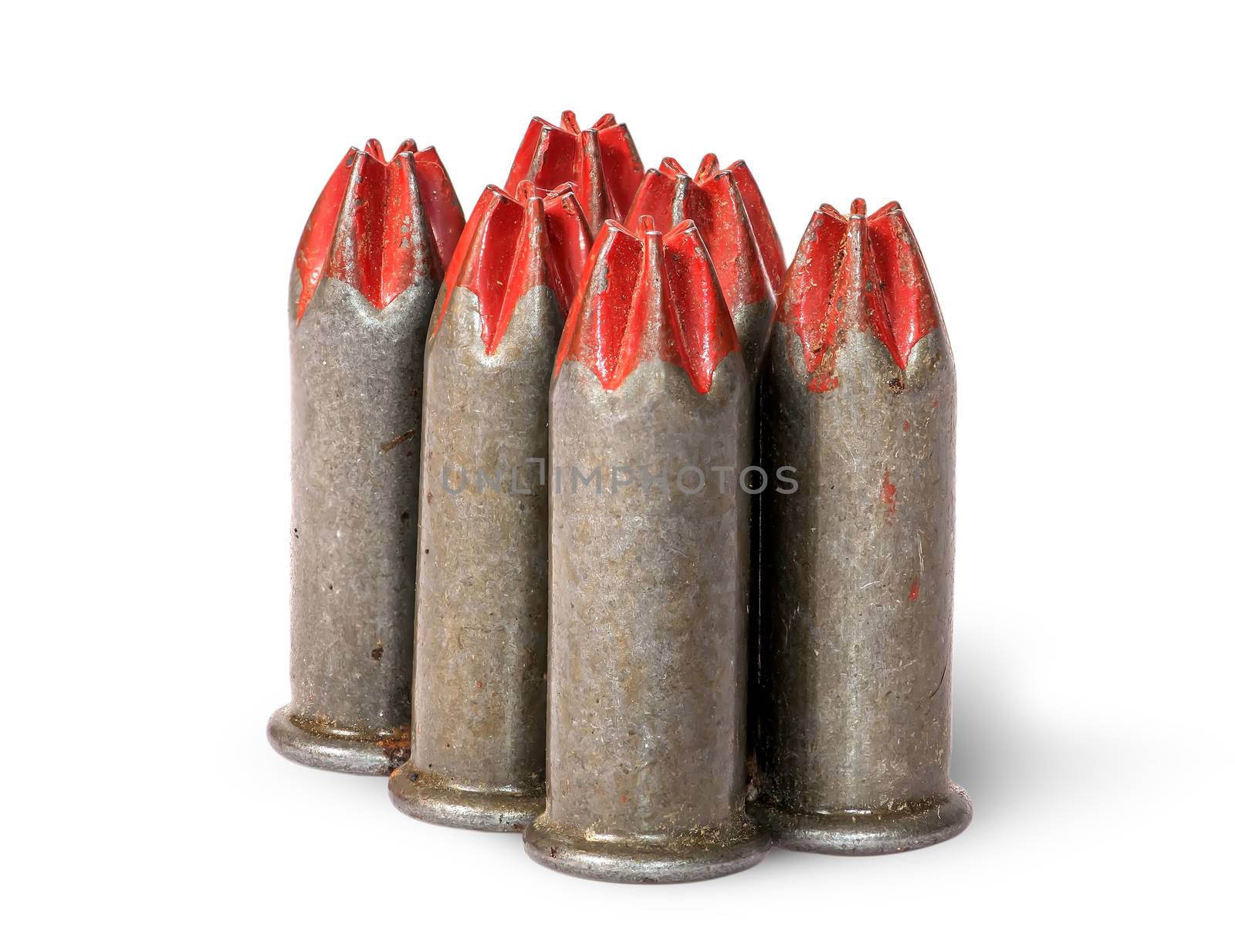 Several mounting cartridges in a row isolated on white background