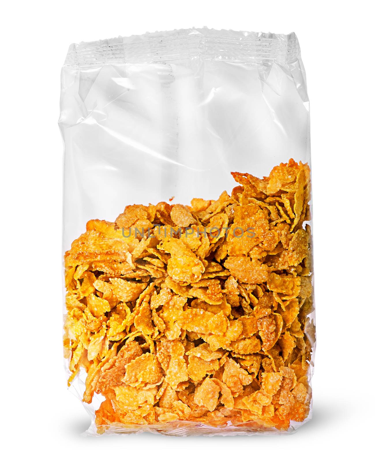 Sealed package of cornflakes vertically by Cipariss