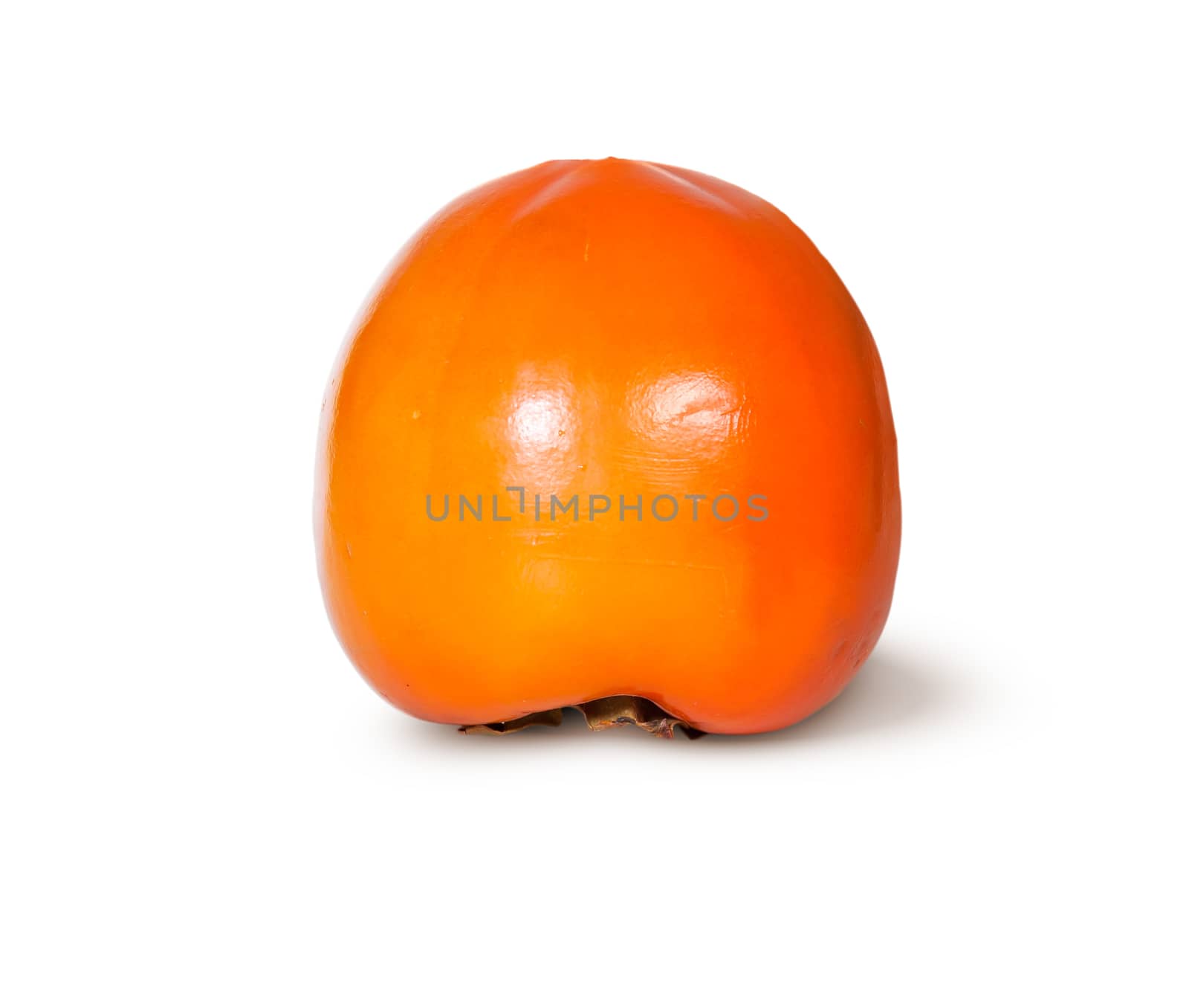 Single Fresh Ripe Orange Persimmon Isolated On White Background