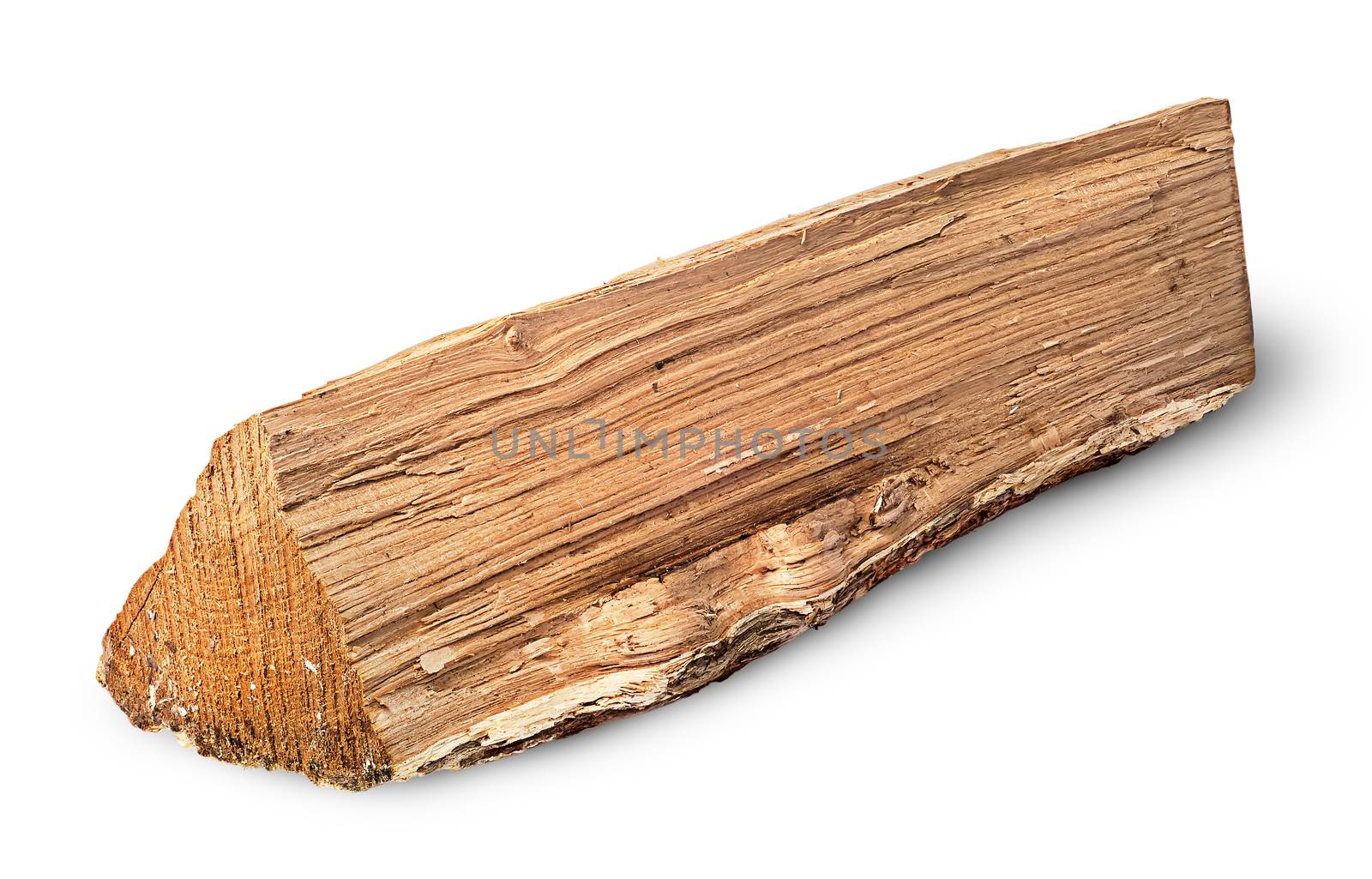 Single log of wood inverted horizontally isolated on white background