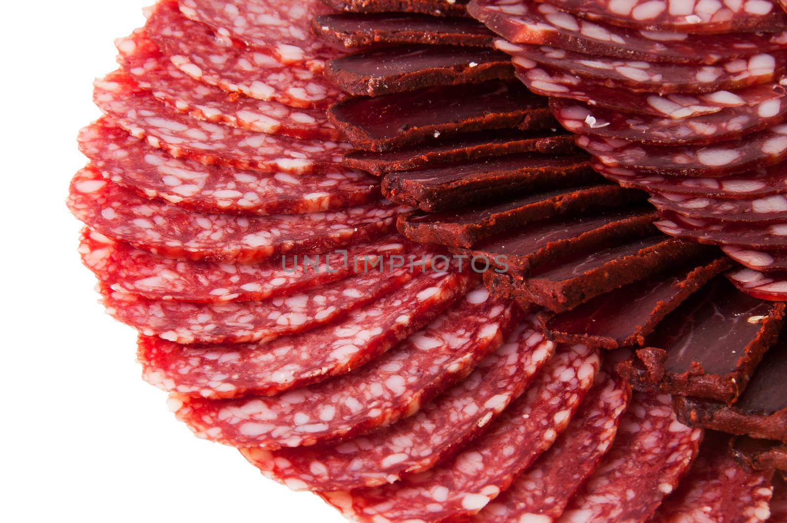 Sliced Basturma And Dried Sausages Isolated On White Background