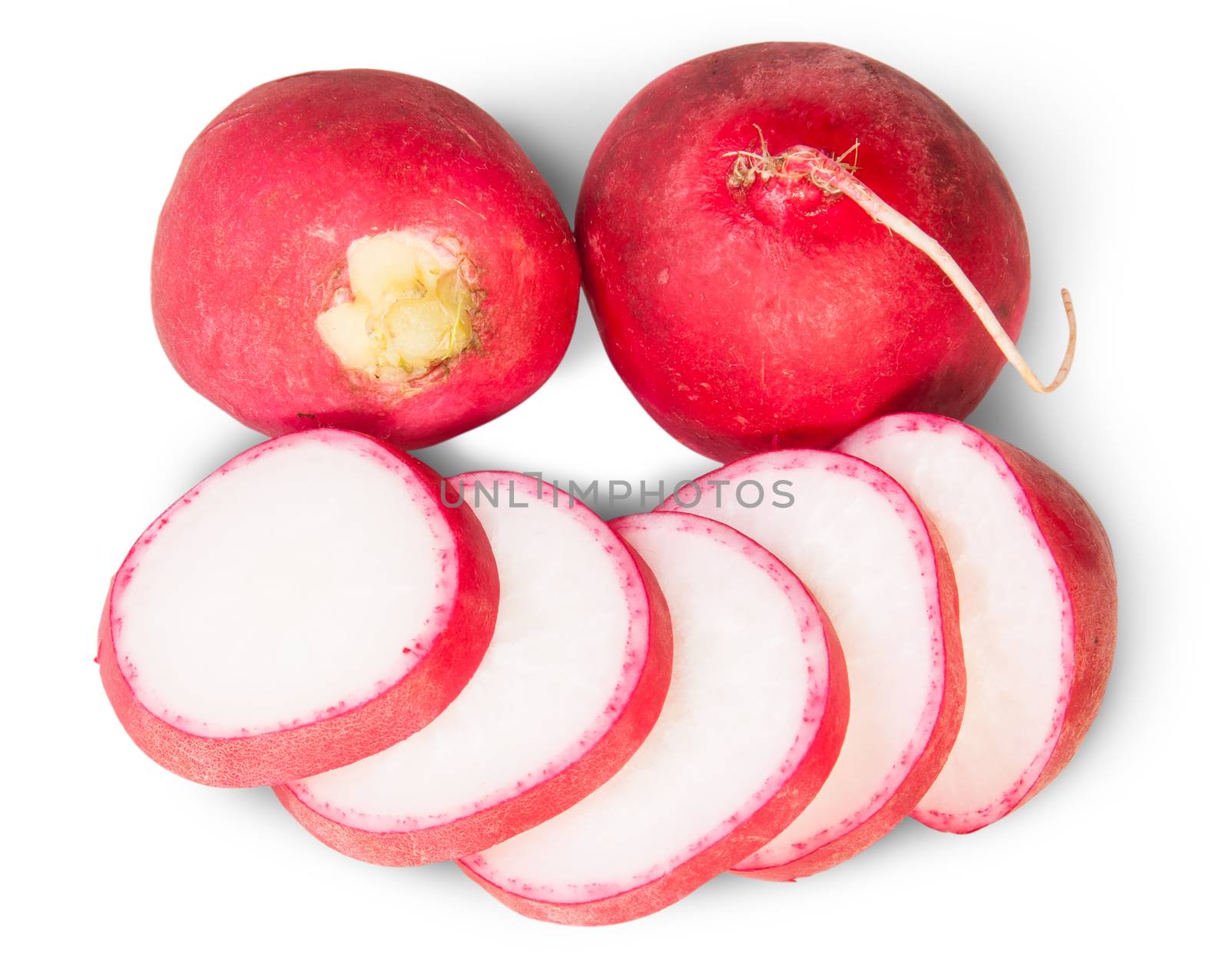 Sliced Juicy Radishes Isolated On White Background