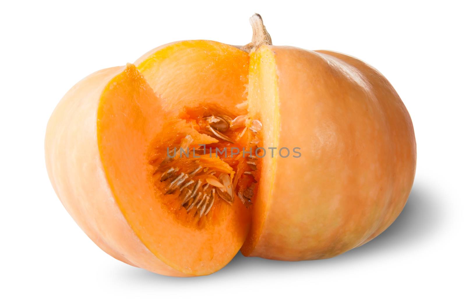 Sliced Pumpkin With Seeds Isolated On White Background