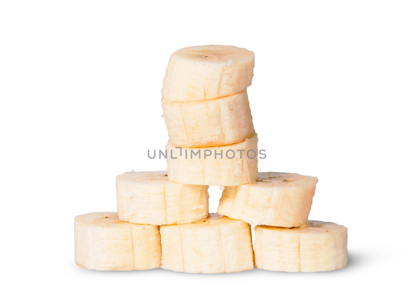 Stack Of Banana Slices Isolated On White Background