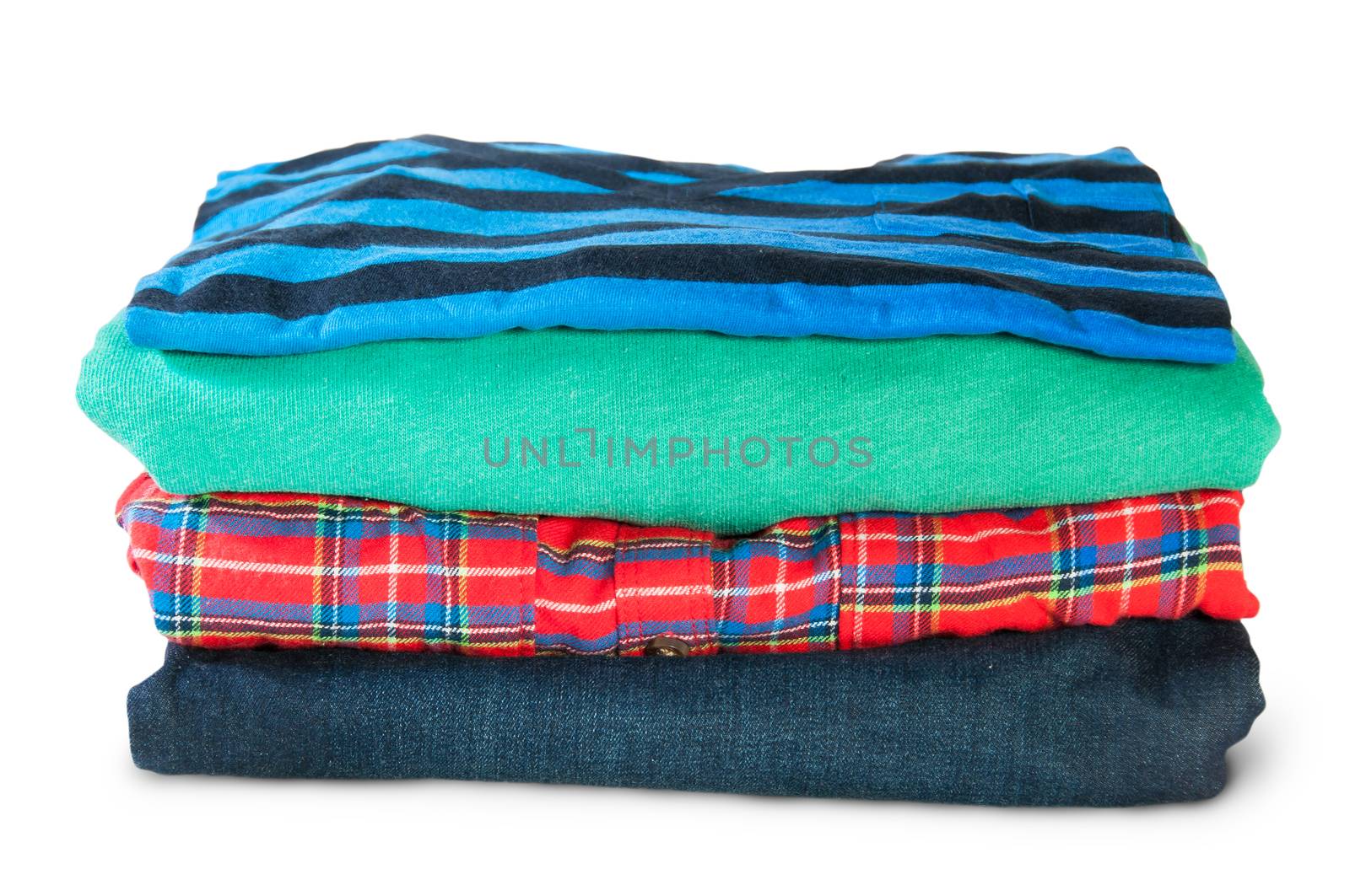 Stack Of Four Types Of Clothes Isolated On White Background