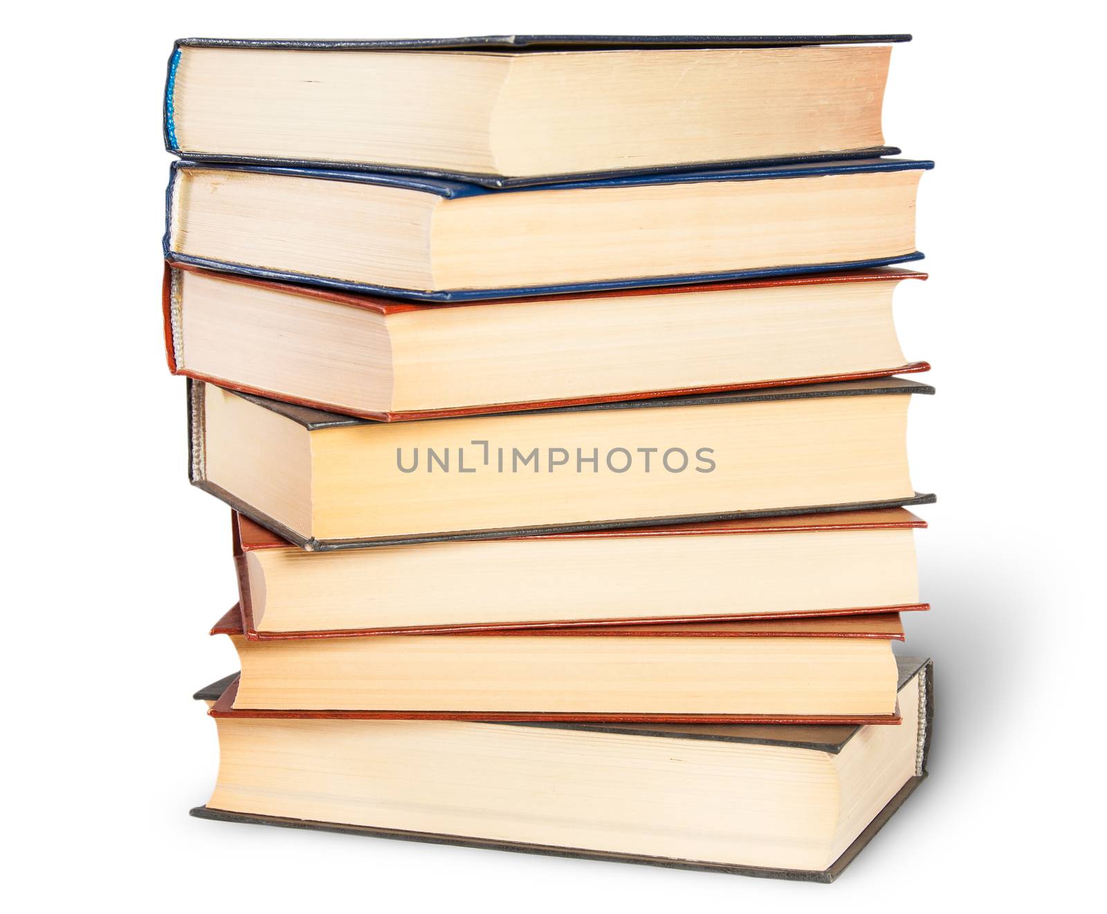 Stepped Stack Of Old Books Isolated On White Background