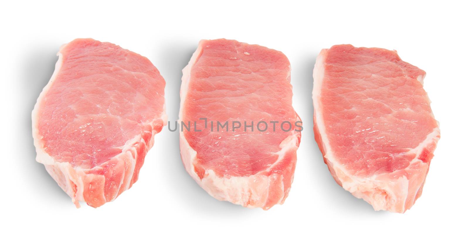 Three Pieces Of Raw Pork Isolated On White Background