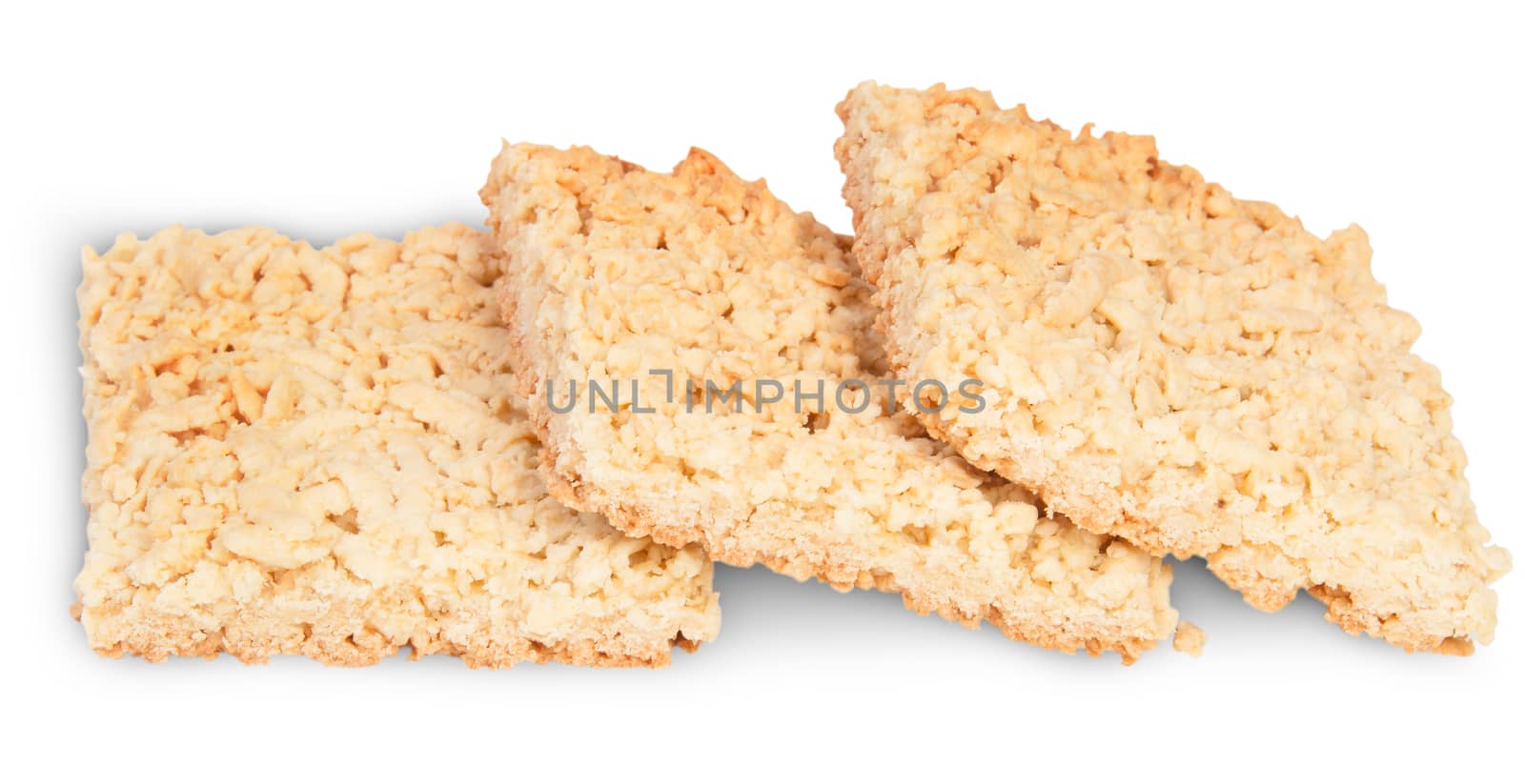 Three Pieces Of Home Grated Shortcake Stacked Ladder Isolated On White Background