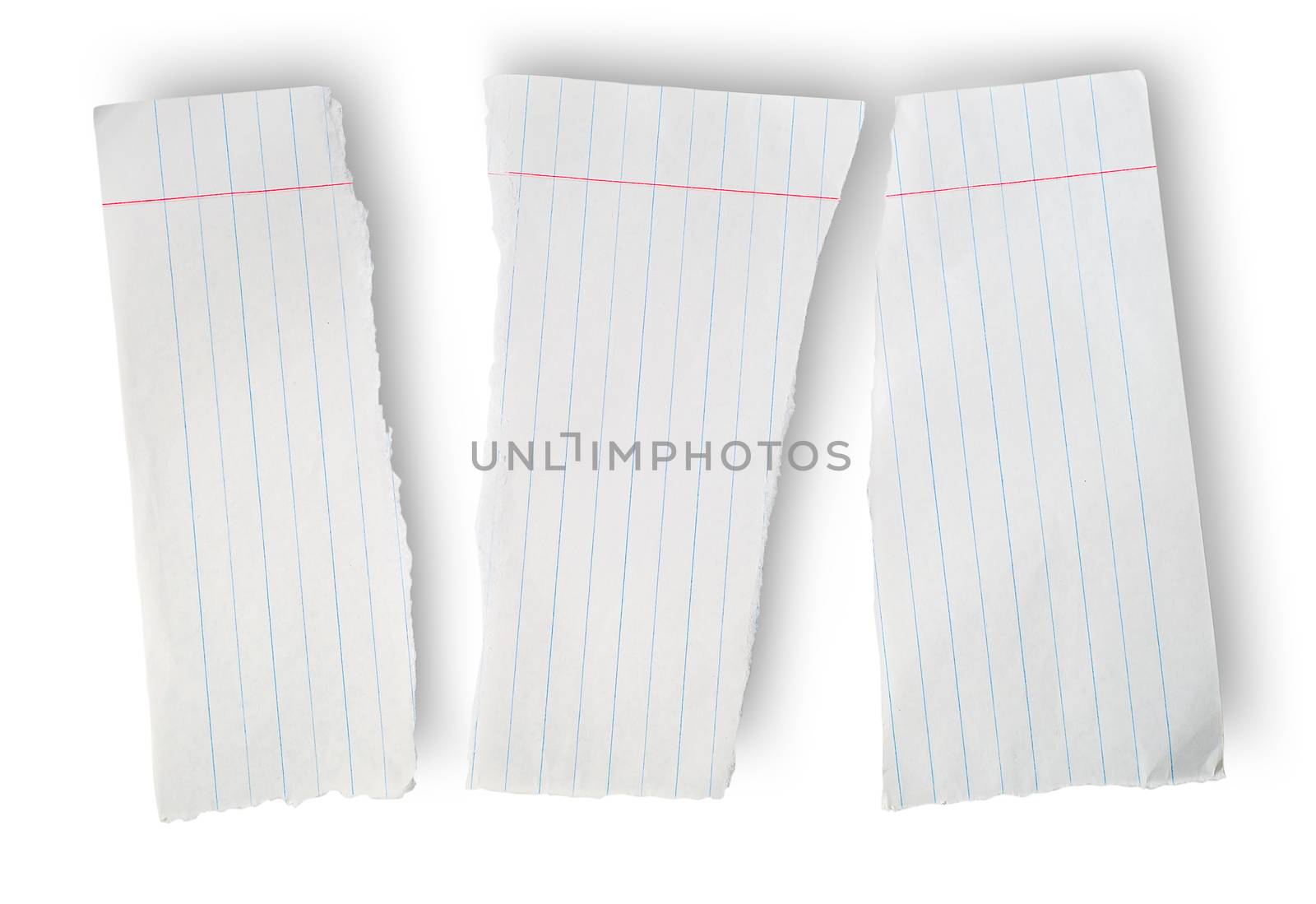 Torn sheet of paper from a school notebook isolated on white background