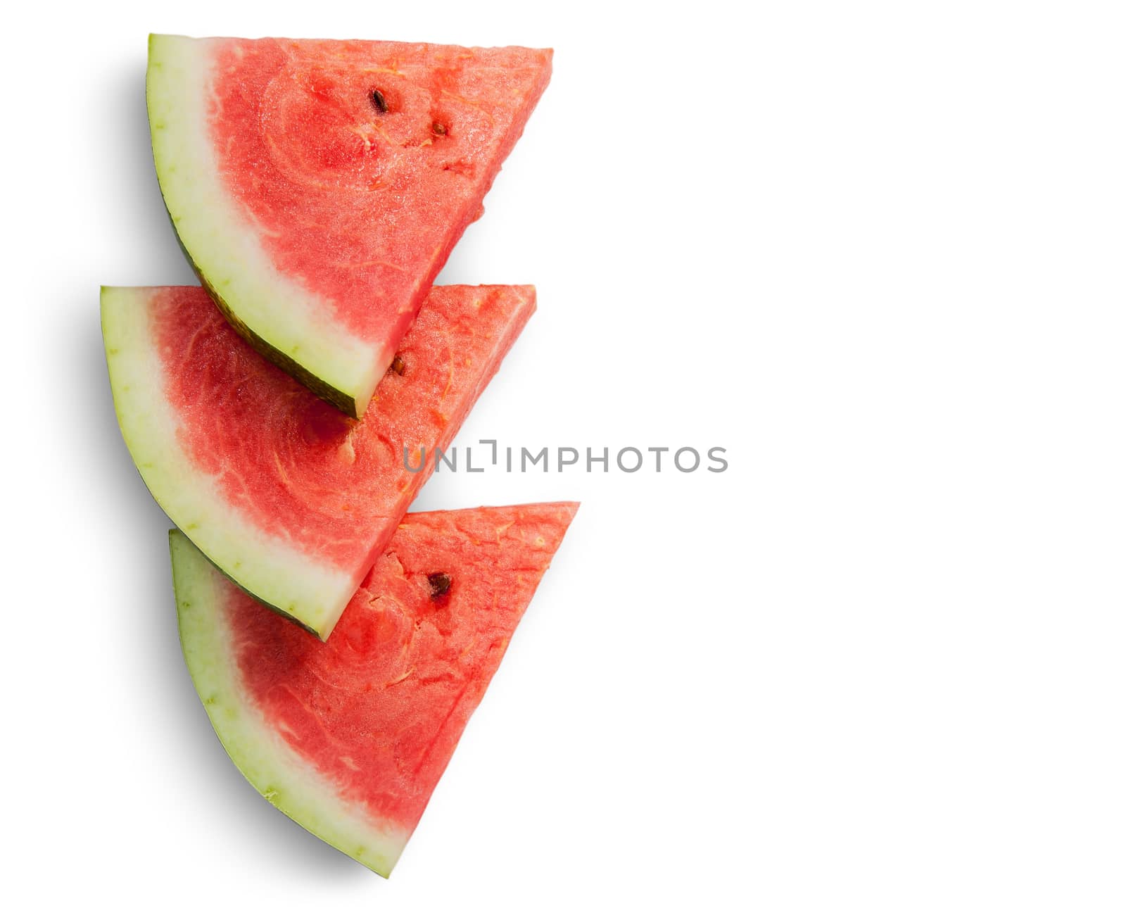 Three slices of watermelon on each other isolated on white background