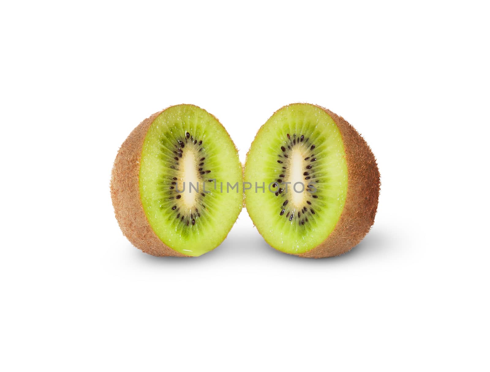 Two Halves Juicy Kiwi Fruit Isolated On White Background