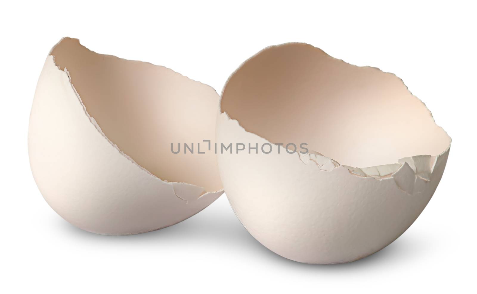 Two halves from crashed egg isolated on white background