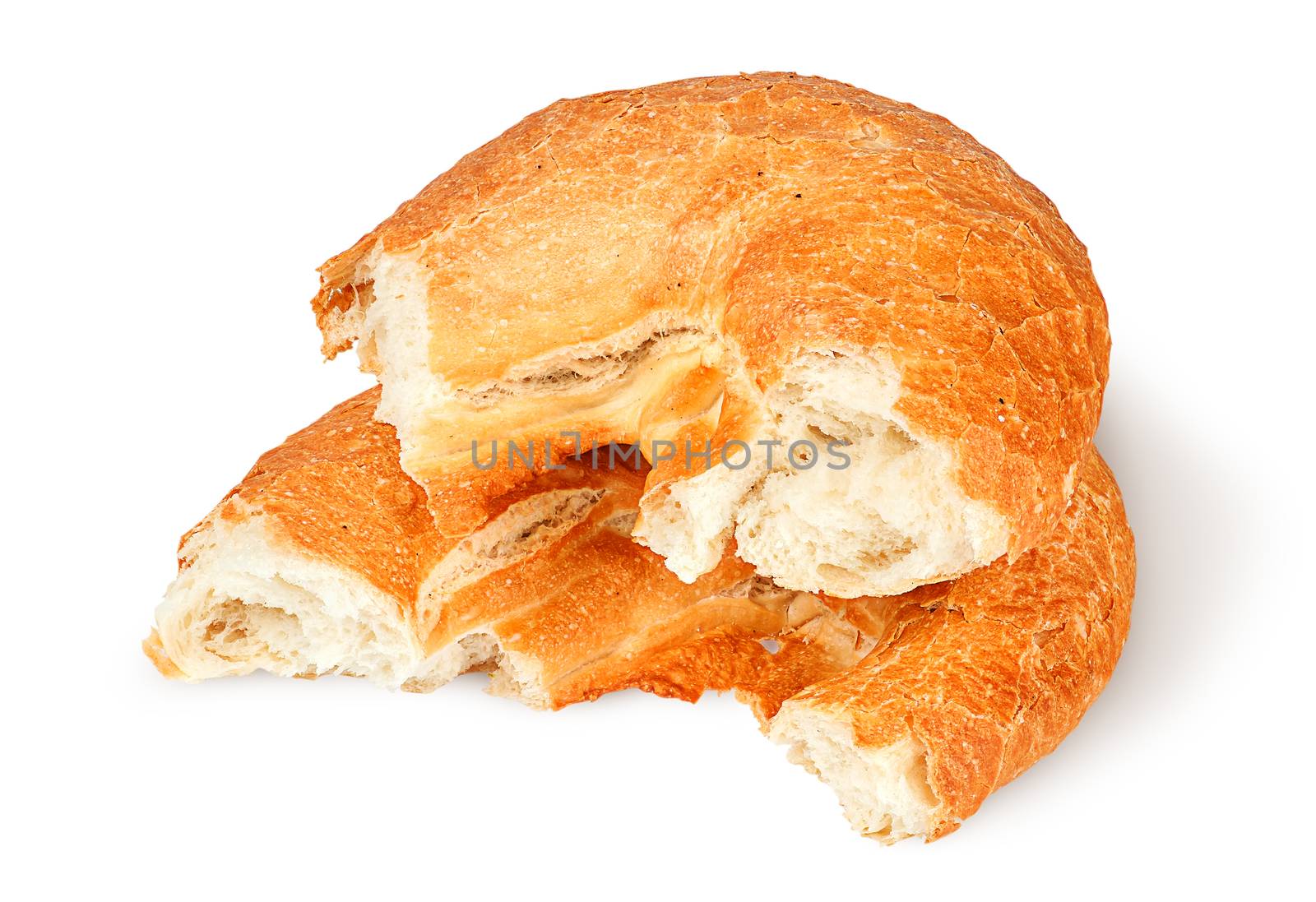 Two pieces of pita bread on each other isolated on white background