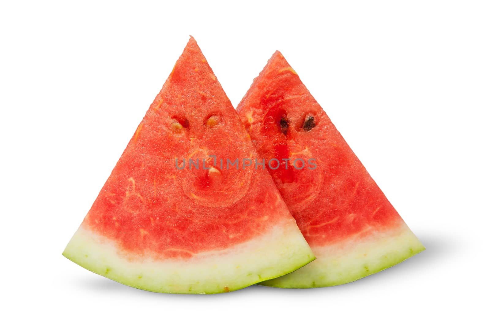 Two pieces of watermelon near isolated on white background