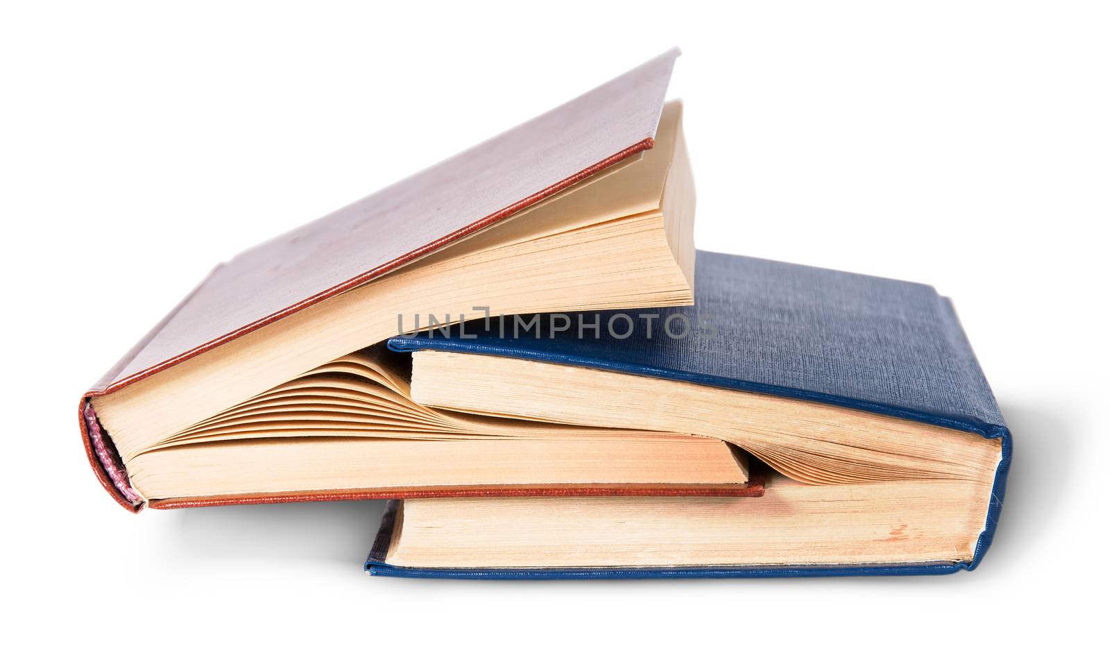 Two old books nested isolated on white background