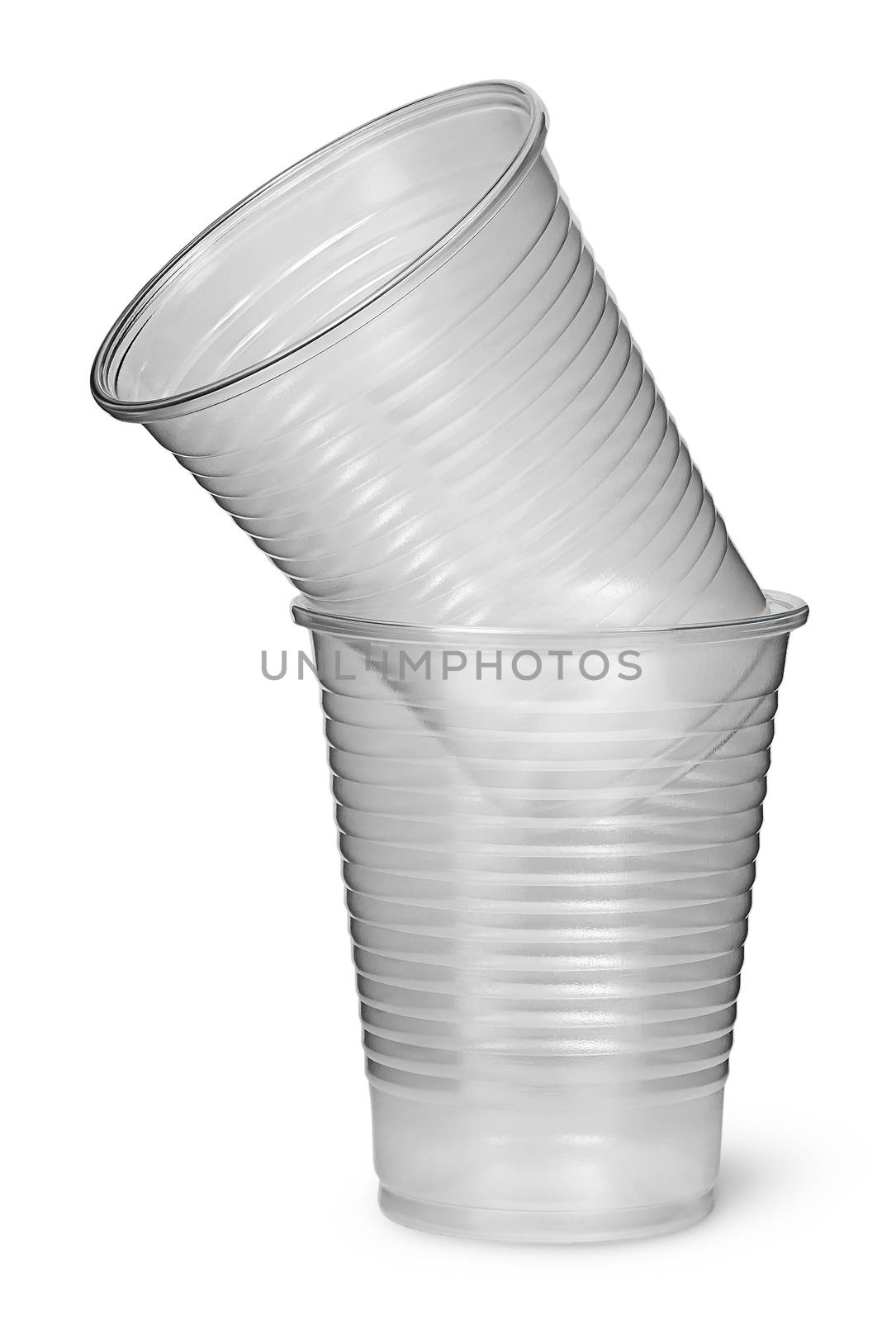 Two plastic cups each other isolated on white background