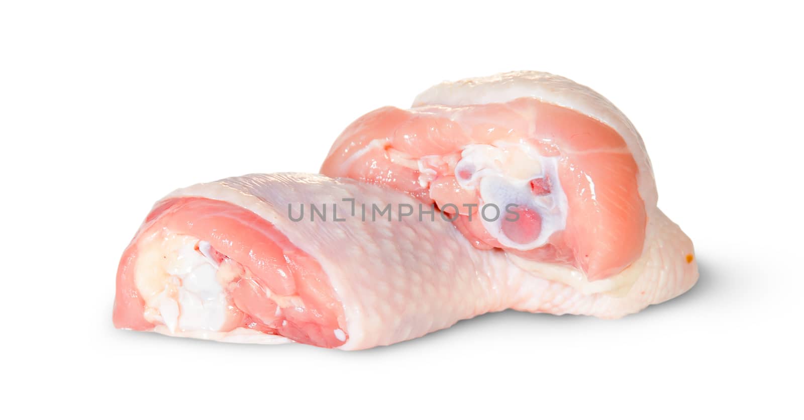 Two Raw Chicken Legs Lying On Each Other Isolated On White Background