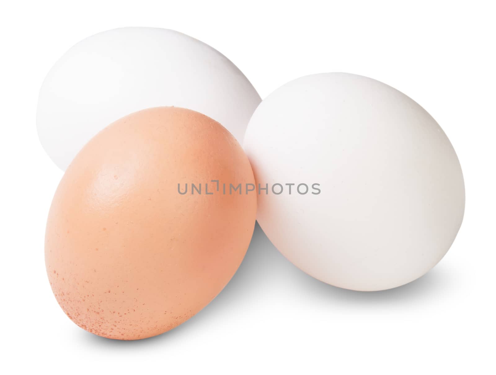 Two White And One Brown Egg Isolated on White Background