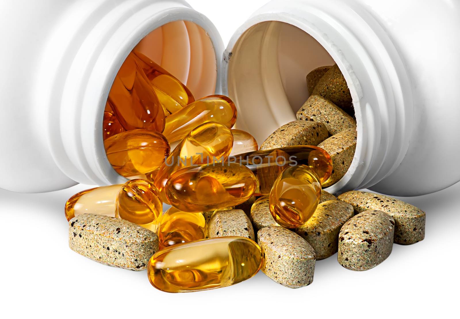 Vitamins and fish oil capsules together by Cipariss