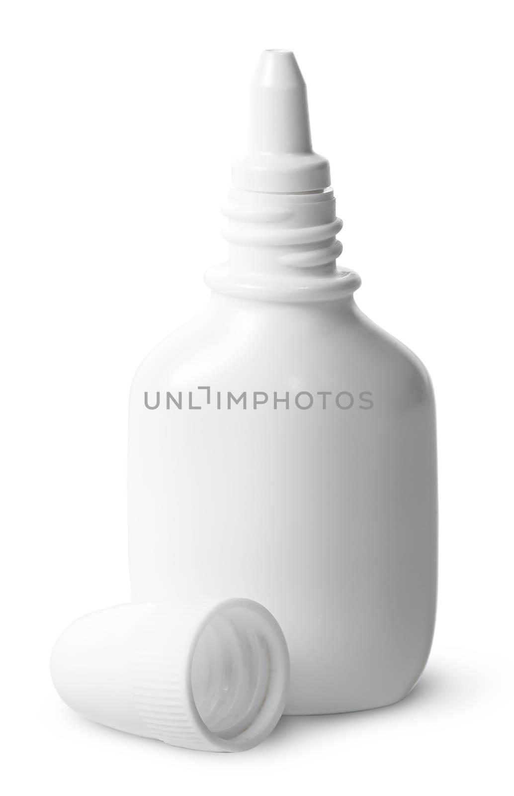 White nasal spray cap beside isolated on white background