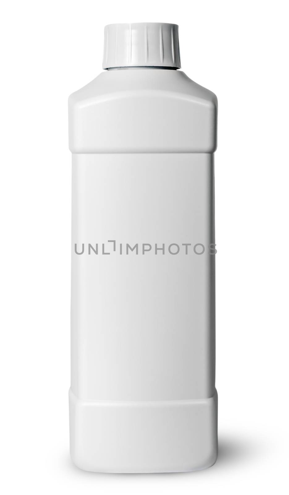White plastic bottle of detergent isolated on white background