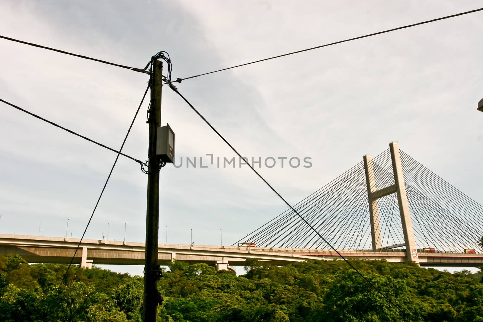 Tsing Ma Bridge with cable in Hong Kong