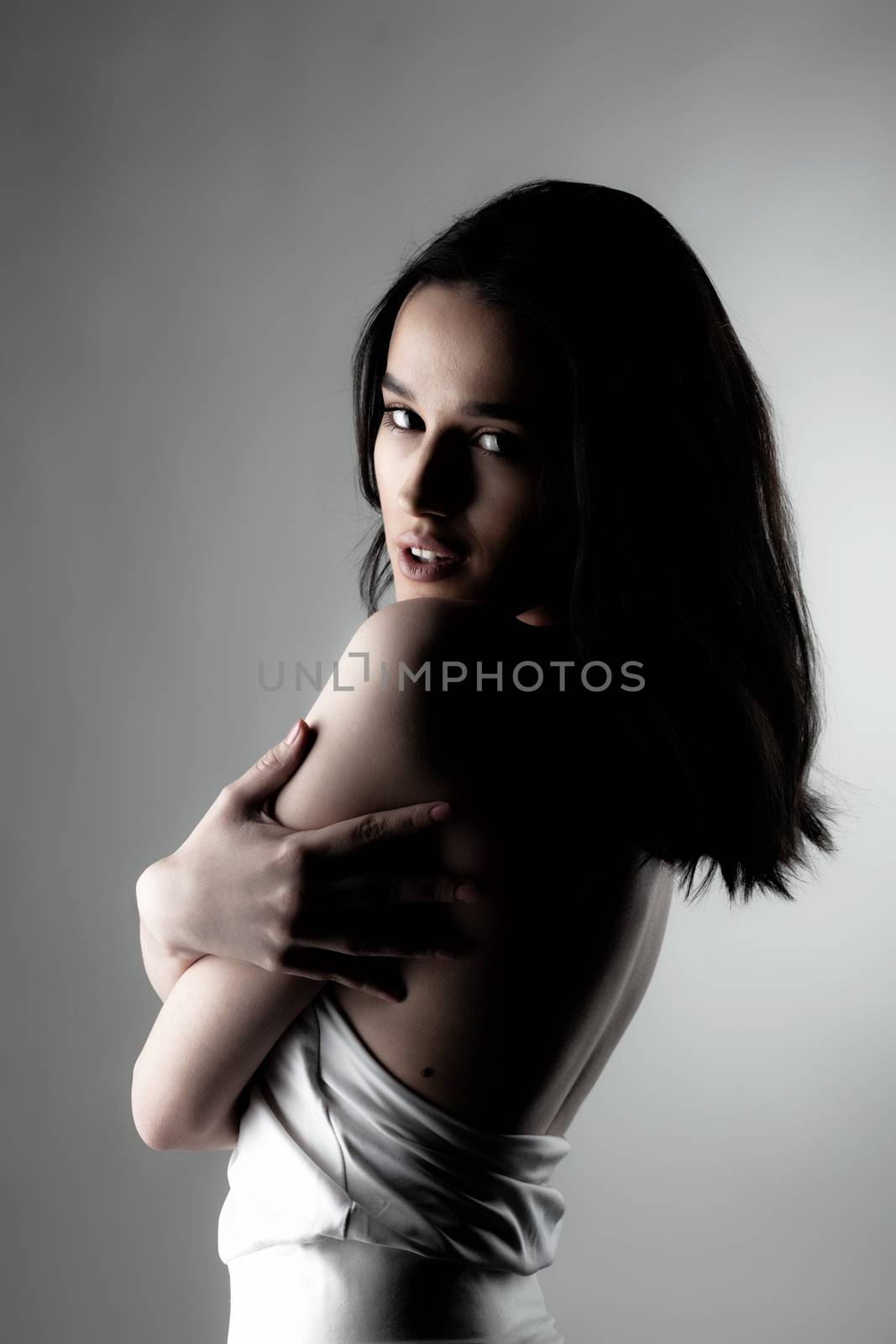 sensual portrait of a beautiful black haired lady