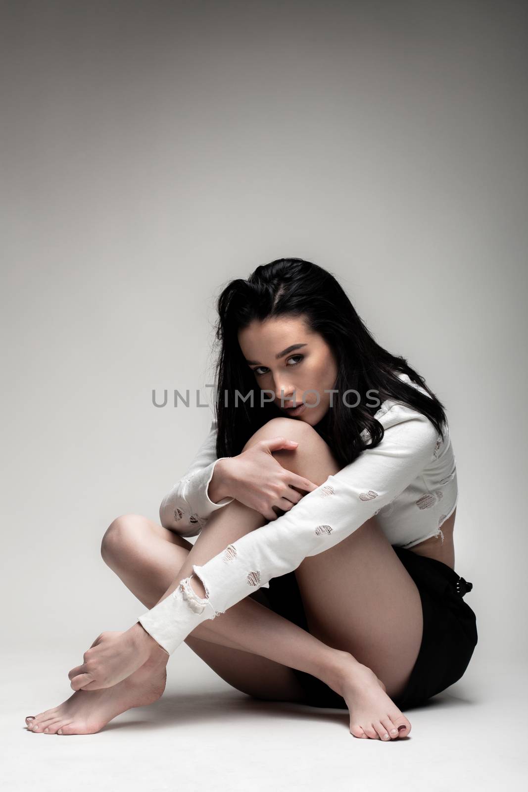 full body shot of beautiful black haired lady