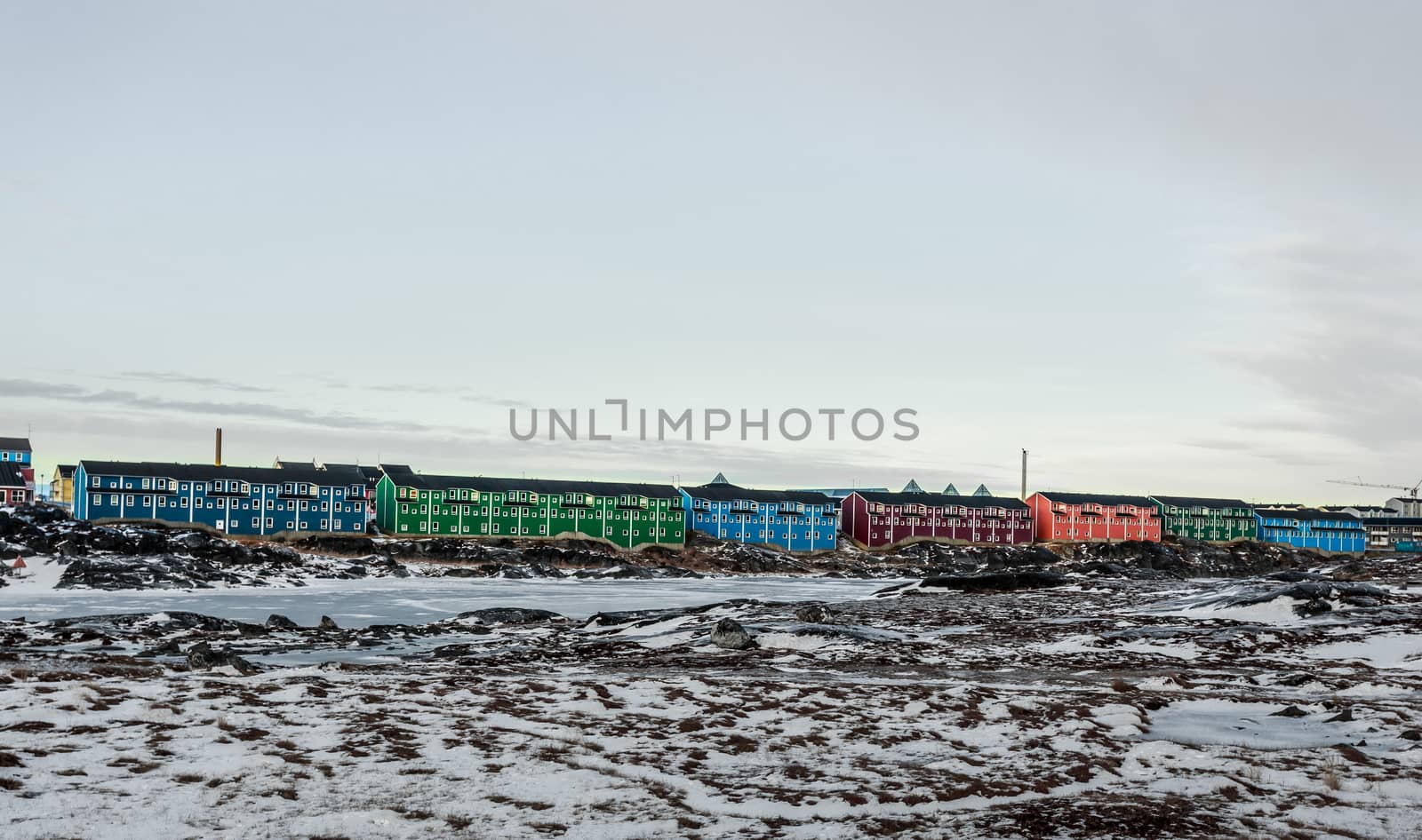 Nuuk city living blocks with colorful long buildings Nuuk, Green by ambeon