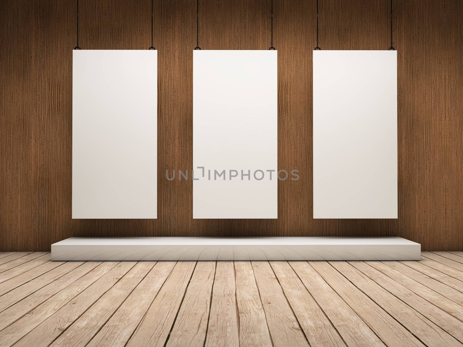 White empty exhibitor board hang in a room with beautiful light