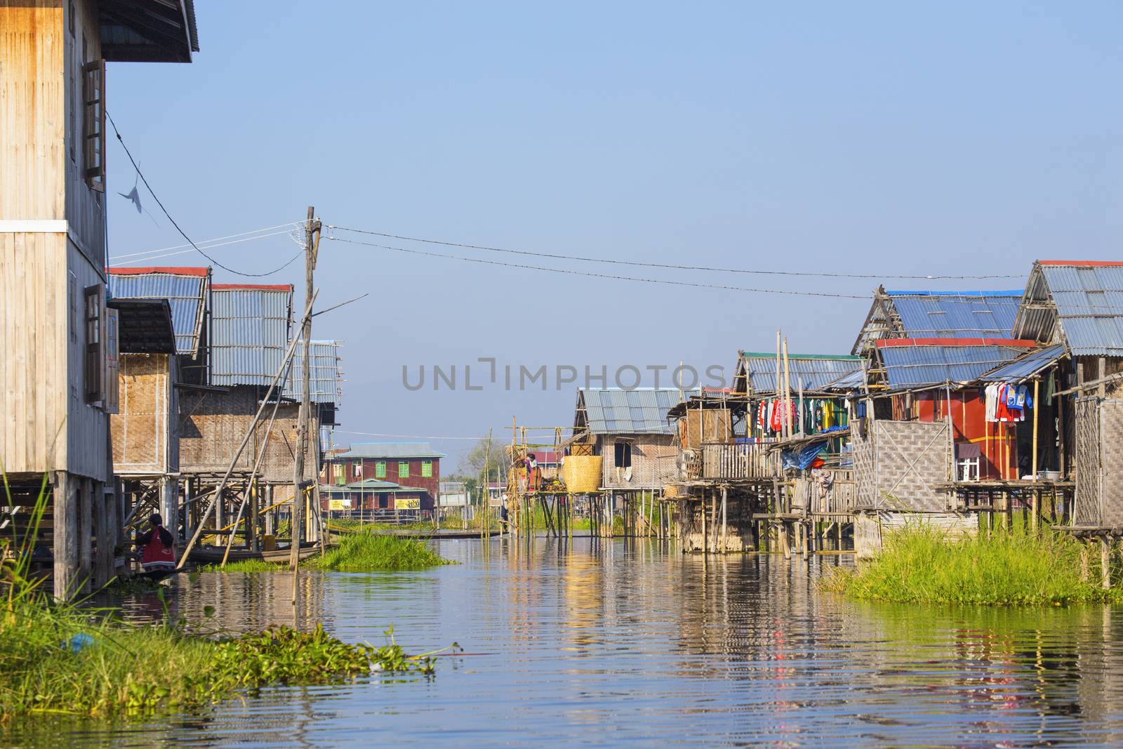 Traditional floating village at Inle Lake, Myanmar.