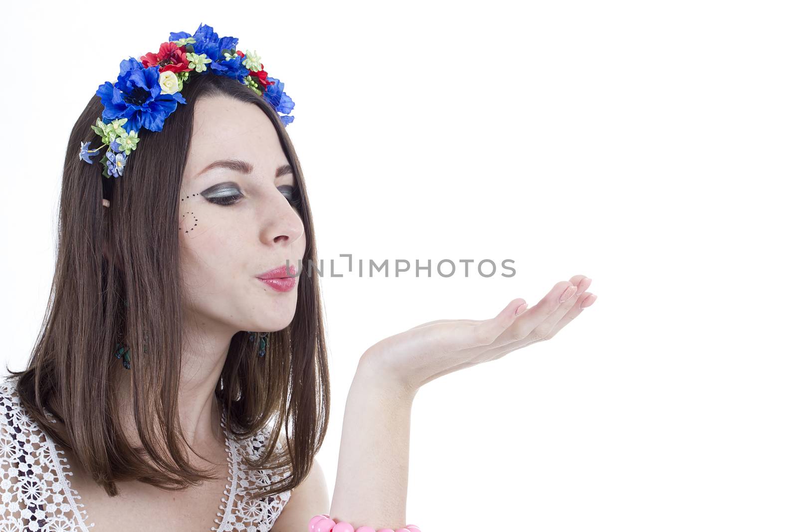 Young beautiful woman with flower wreath on head by VIPDesignUSA