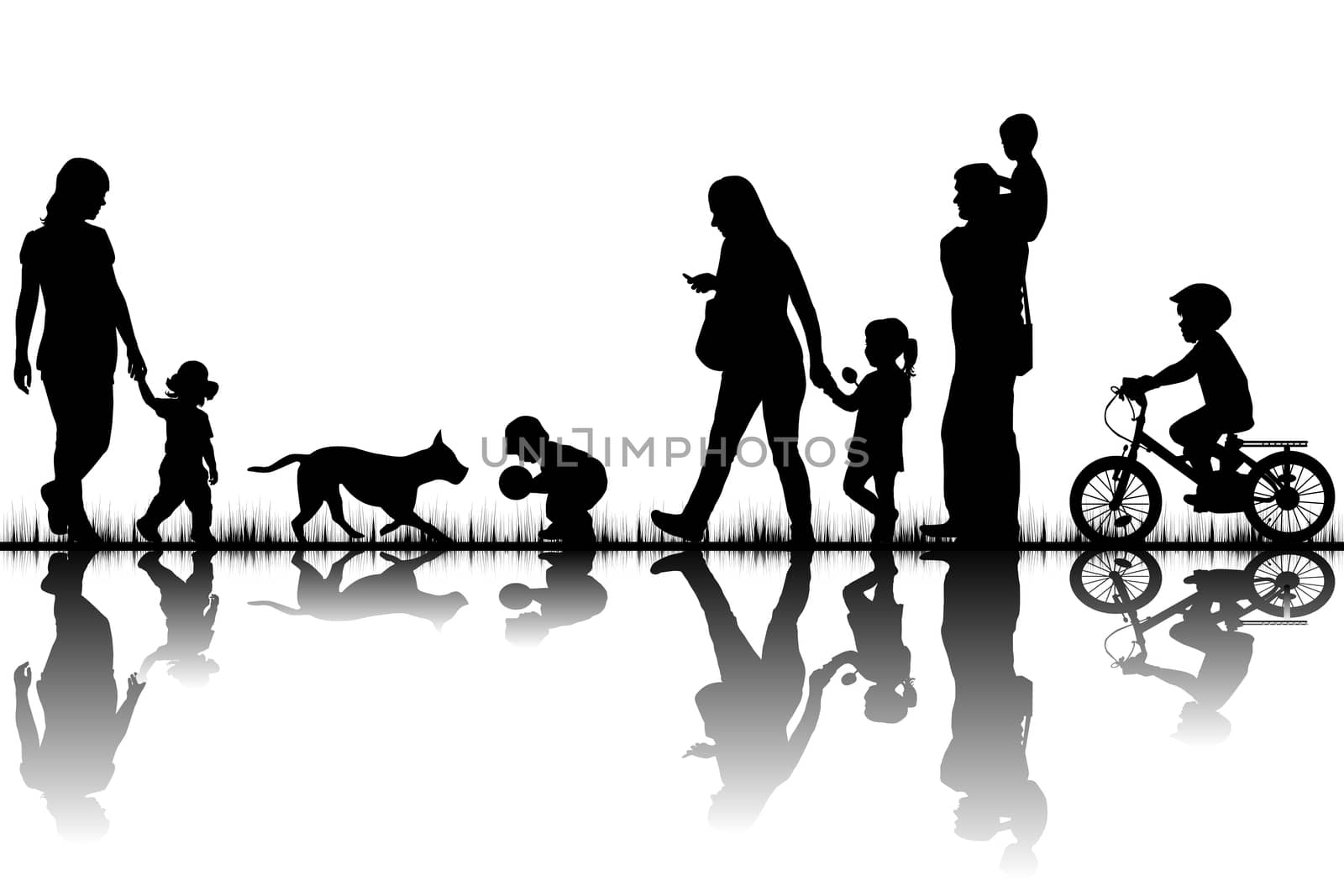 Family silhouettes in nature