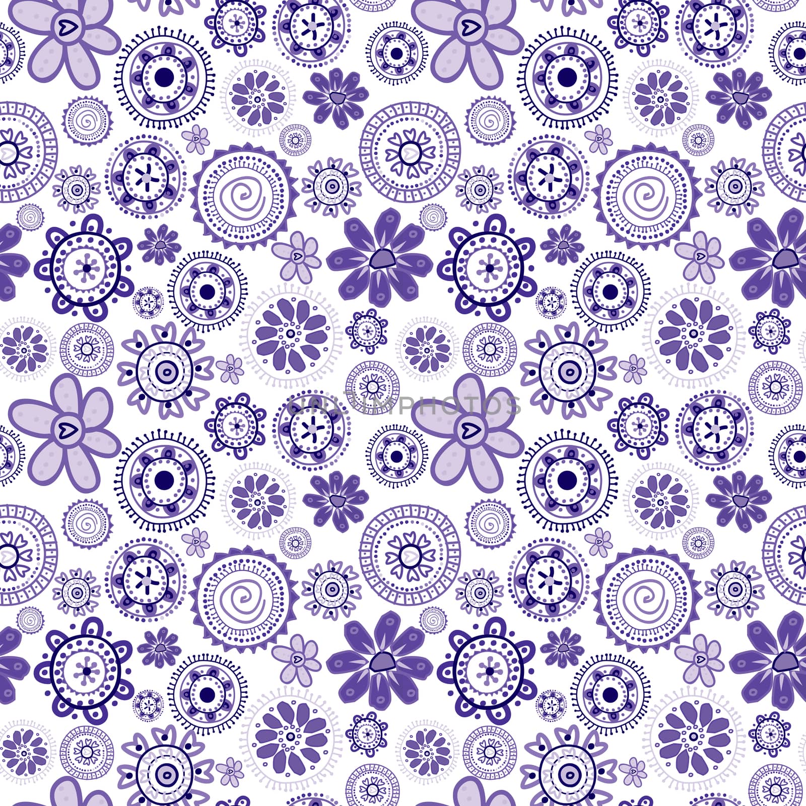 Mauve seamless background with stylized doodle flowers