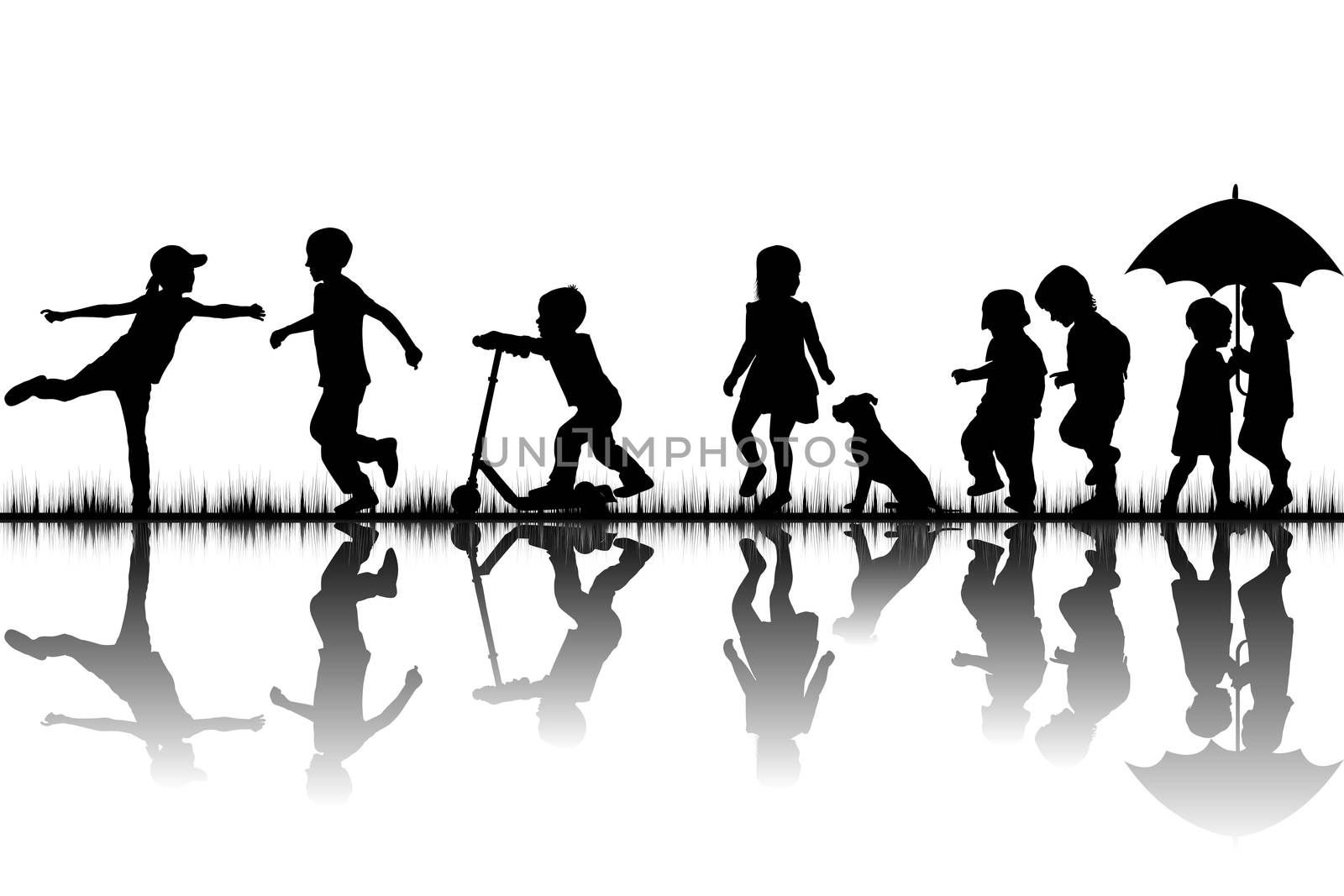 Silhouettes of children playing outdoor