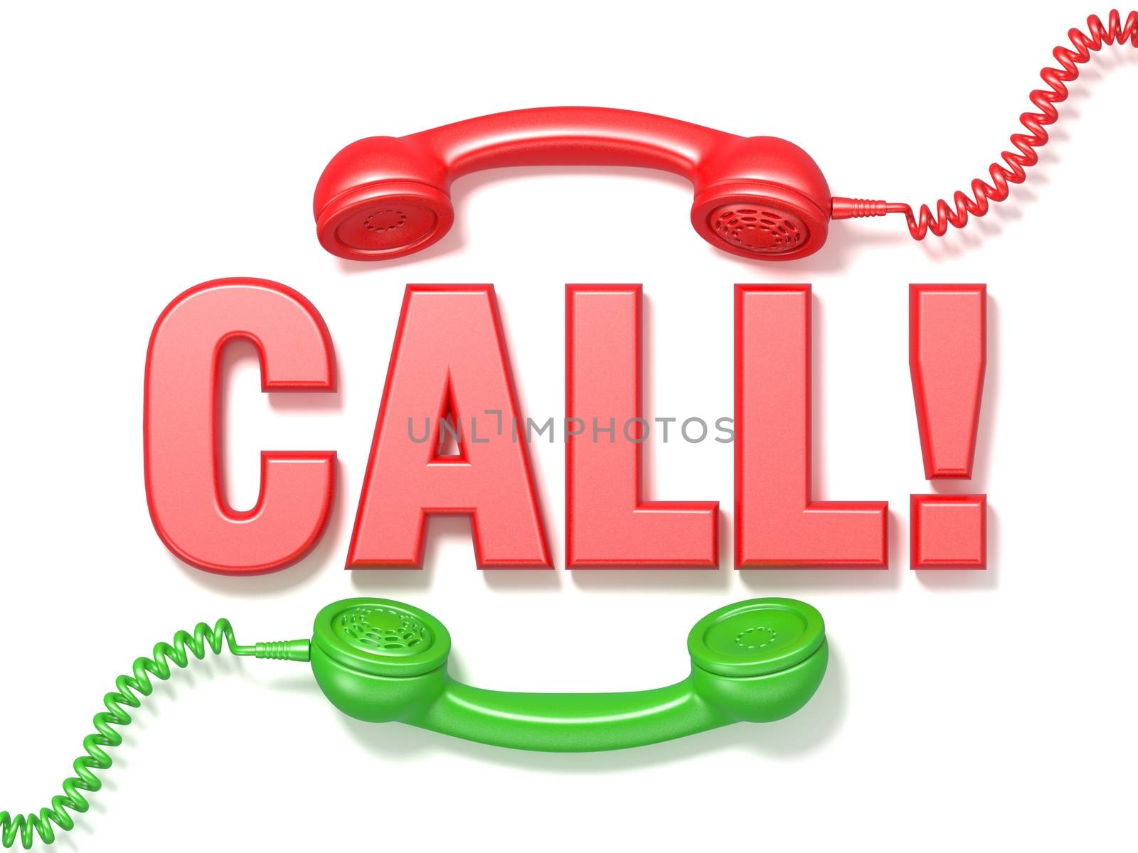 Call sign. Retro red and green phone receivers. 3D render illustration isolated on white background
